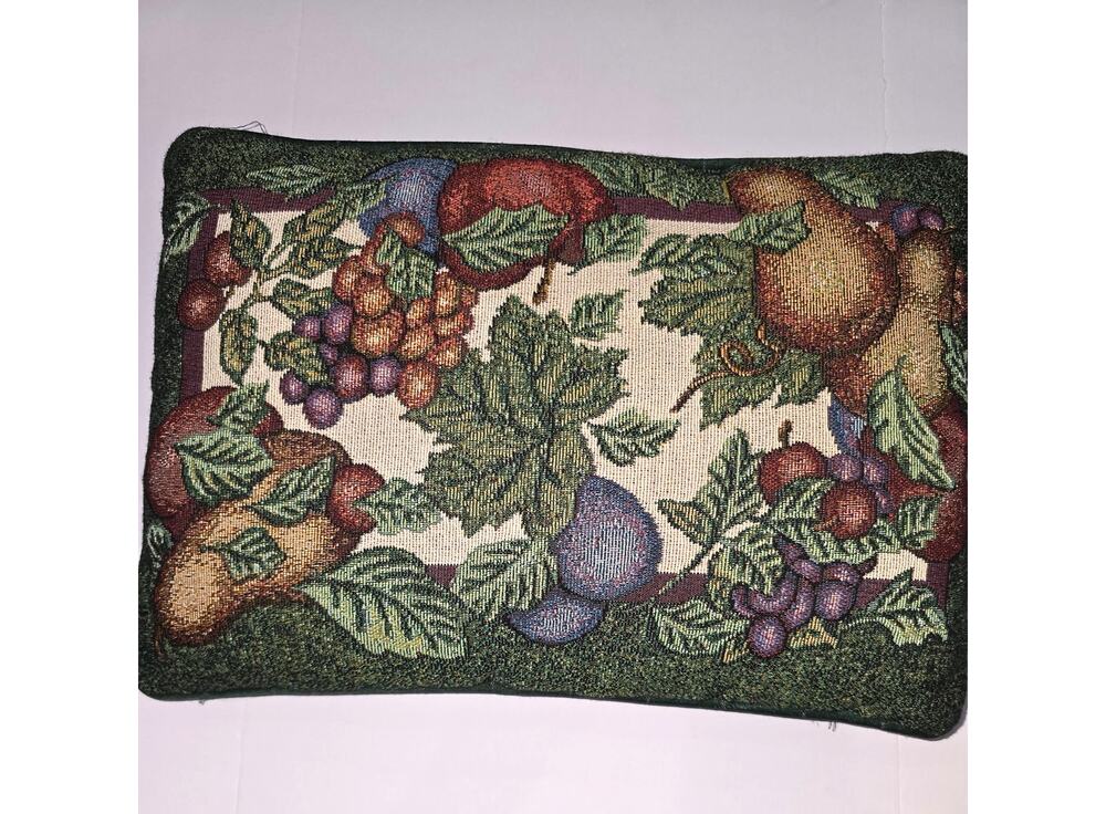 Vintage-Style Tapestry Lumbar Pillow – Fruit & Foliage Design